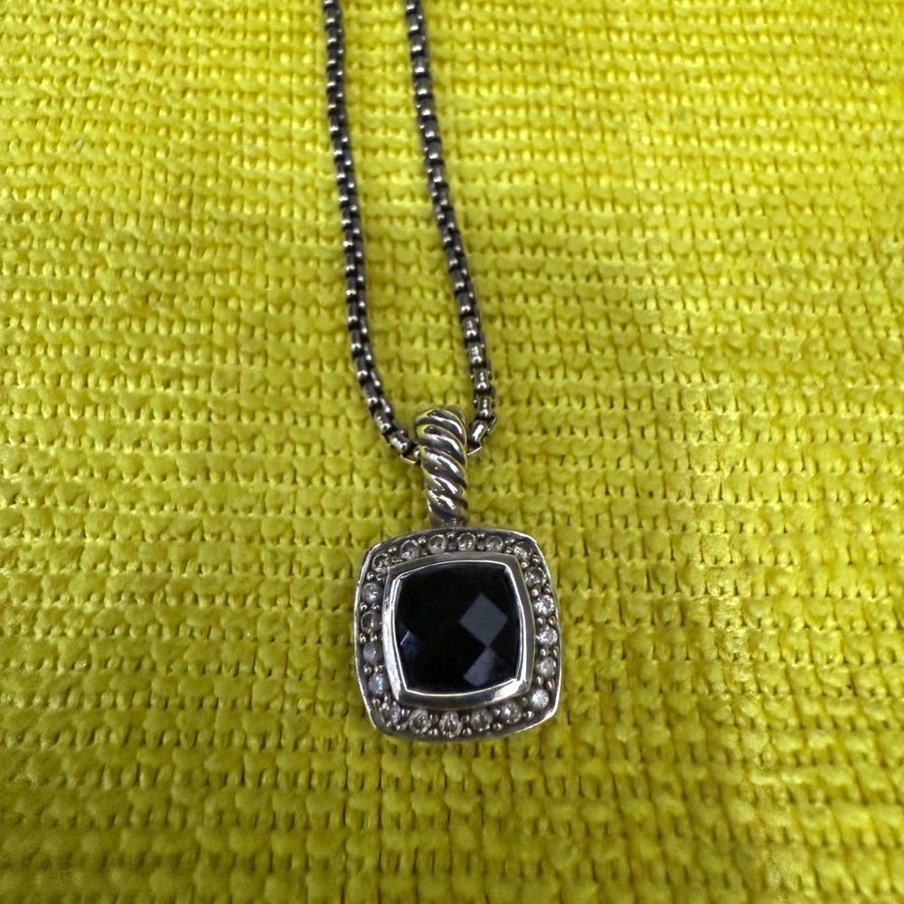 David Yurman Silver Necklace with Black Pendant